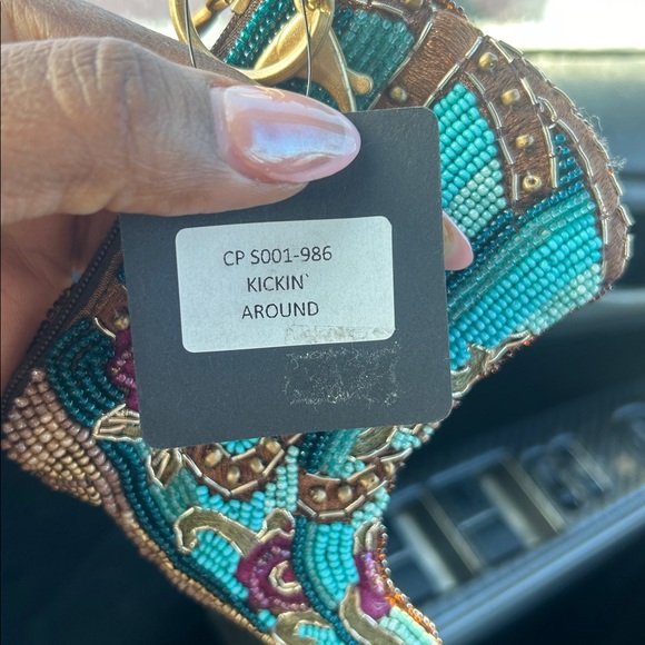 Mary Frances Teal and Gold Beaded Boot Purse - Picture 5 of 6